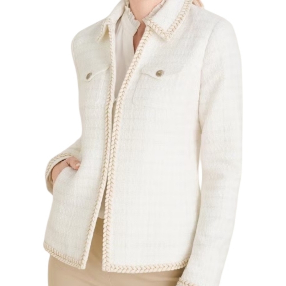 Chico's White Women's Jacket with Braided Trim - Picture 10 of 10